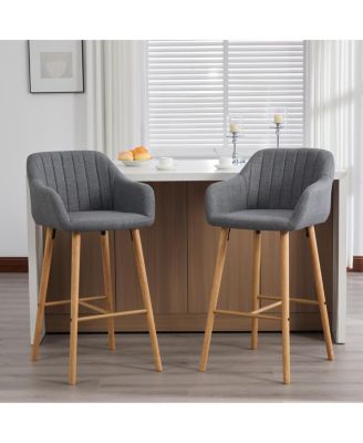 Modern Linen Bar Stools Set of 2 with Back & Armrest