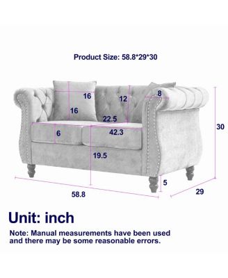  Chesterfield 58.8" Velvet 2-Seater Tufted Sofa with Rolled Arms & Nailhead Accents