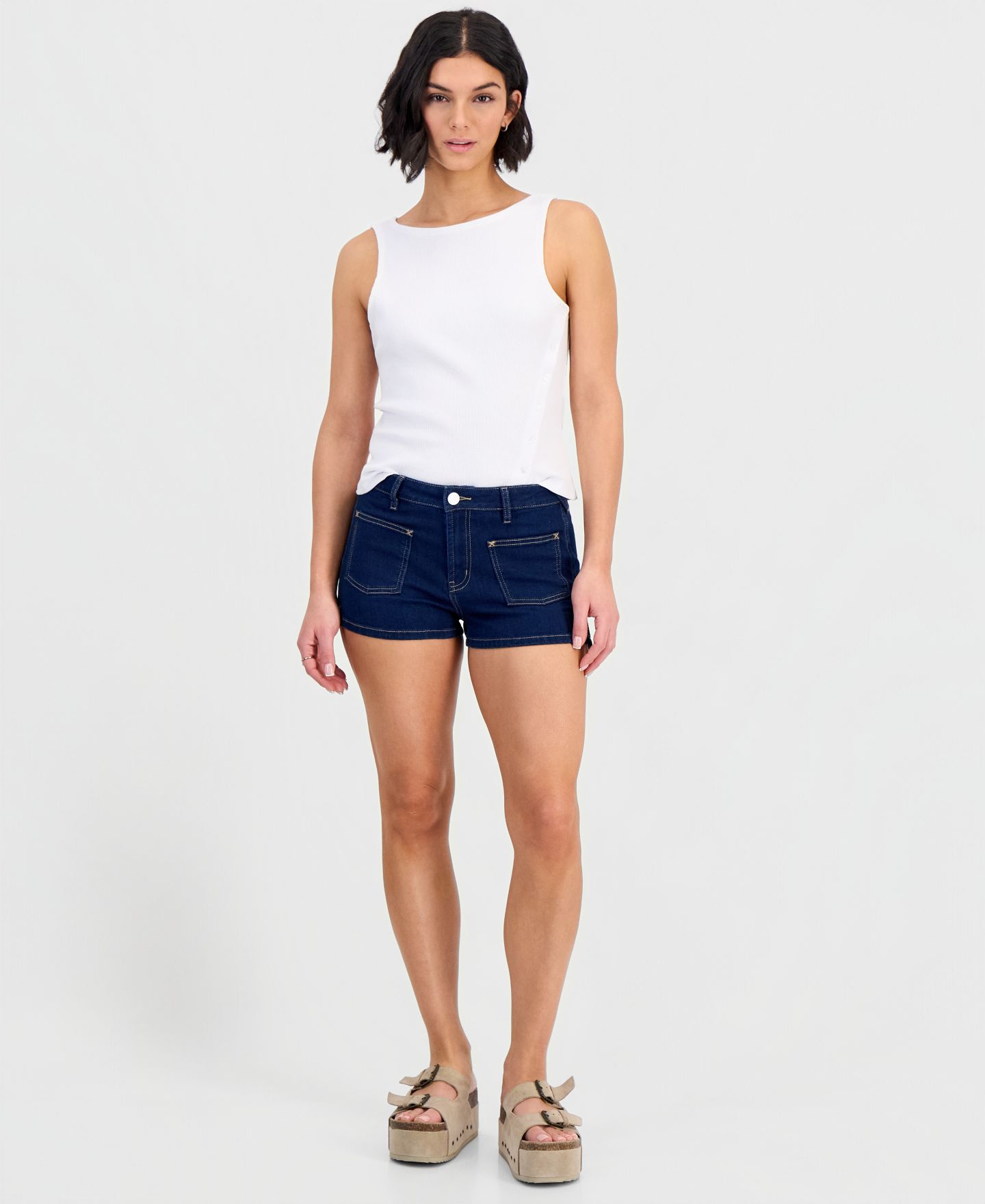Женские шорты Indigo Rein Juniors' Sailor High Rise Denim Shorts, цвет: Тёмный синий — фото 2