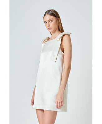Women's Velvet Satin Bow Mini Dress