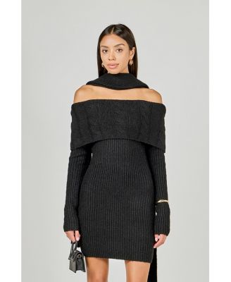 Women's Off Shoulder Sweater Mini Dress