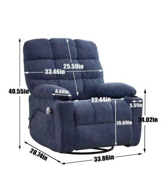 Fabric Recliner Chair with Heat Massage, Rocker & Swivel