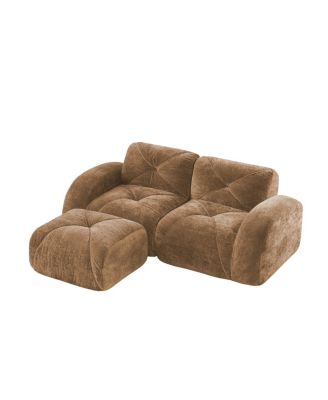  L-Shaped Boneless Sofa, Soft Velvet, Tufted, 32D Sponge, No Assembly, Camel