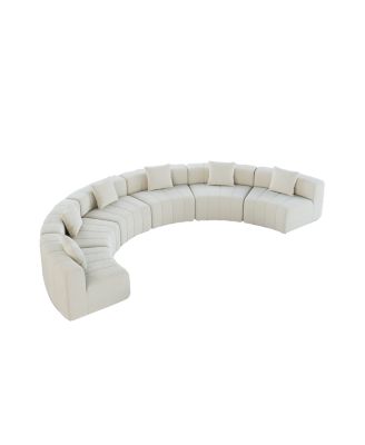 Chenille curved sectional sofa with 6 pillows, modular semi-circular sofa for any room