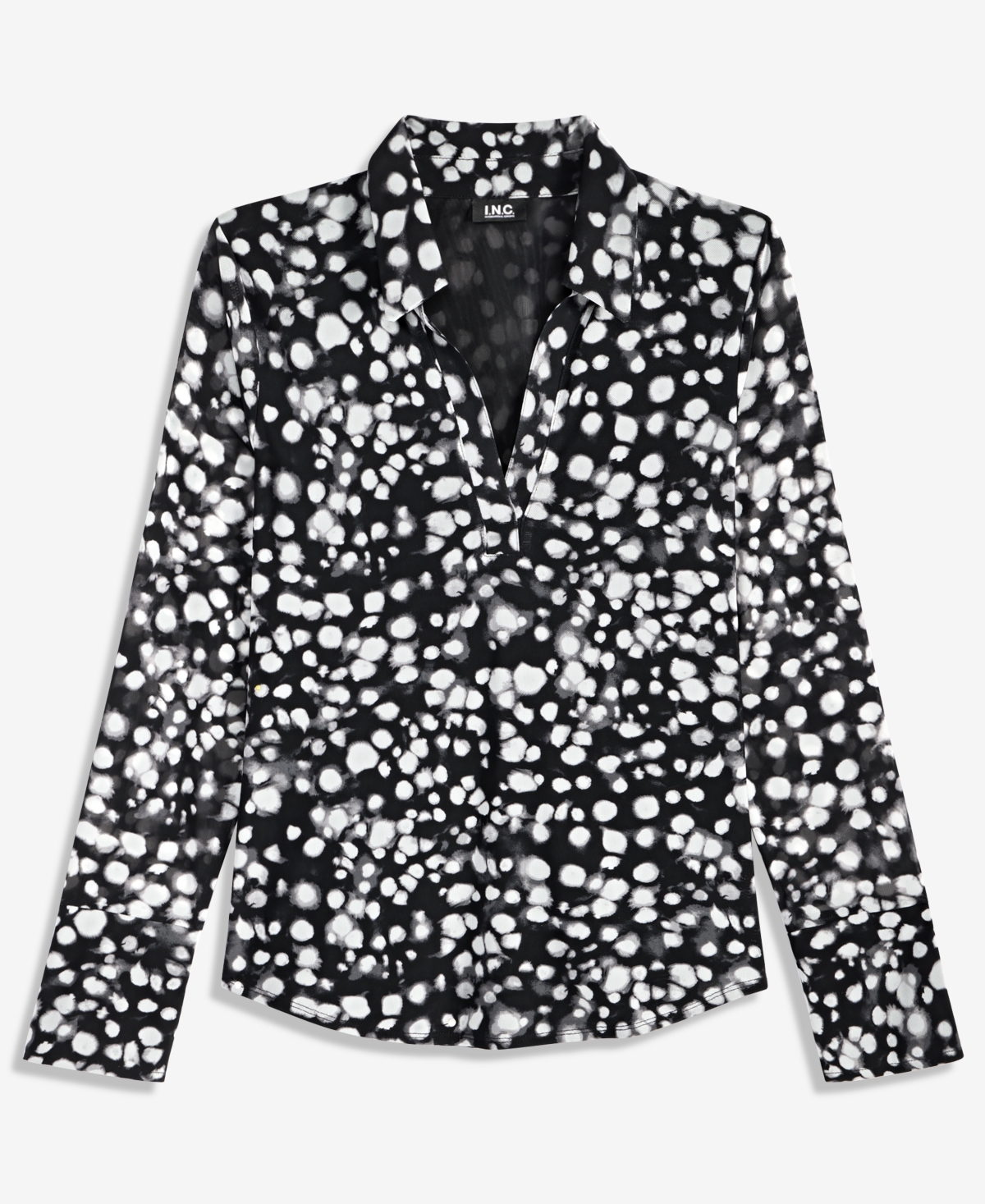 I.n.c. International Concepts Women's Long-Sleeve Printed Mesh Collared Top, Macy's Exclusive