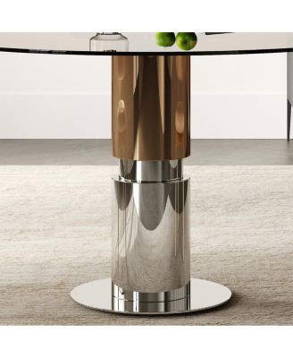  35" Round Glass Dining Table with Stainless Steel Legs (Seats 2-4