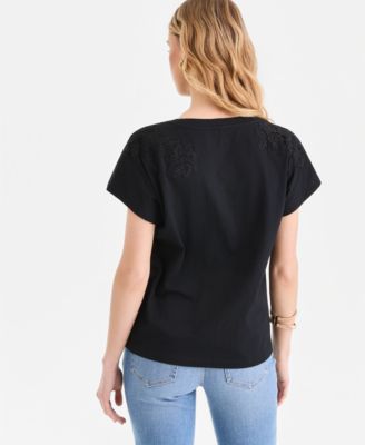 Women's Lace-Trim Cotton T-Shirt