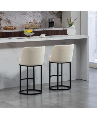Counter Height Bar Stools Set of 2, Modern Barrel Counter Stools with Backrest