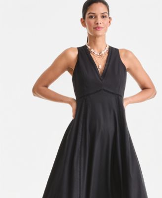 Women's Sleeveless V-Neck Linen-Blend Midi Dress