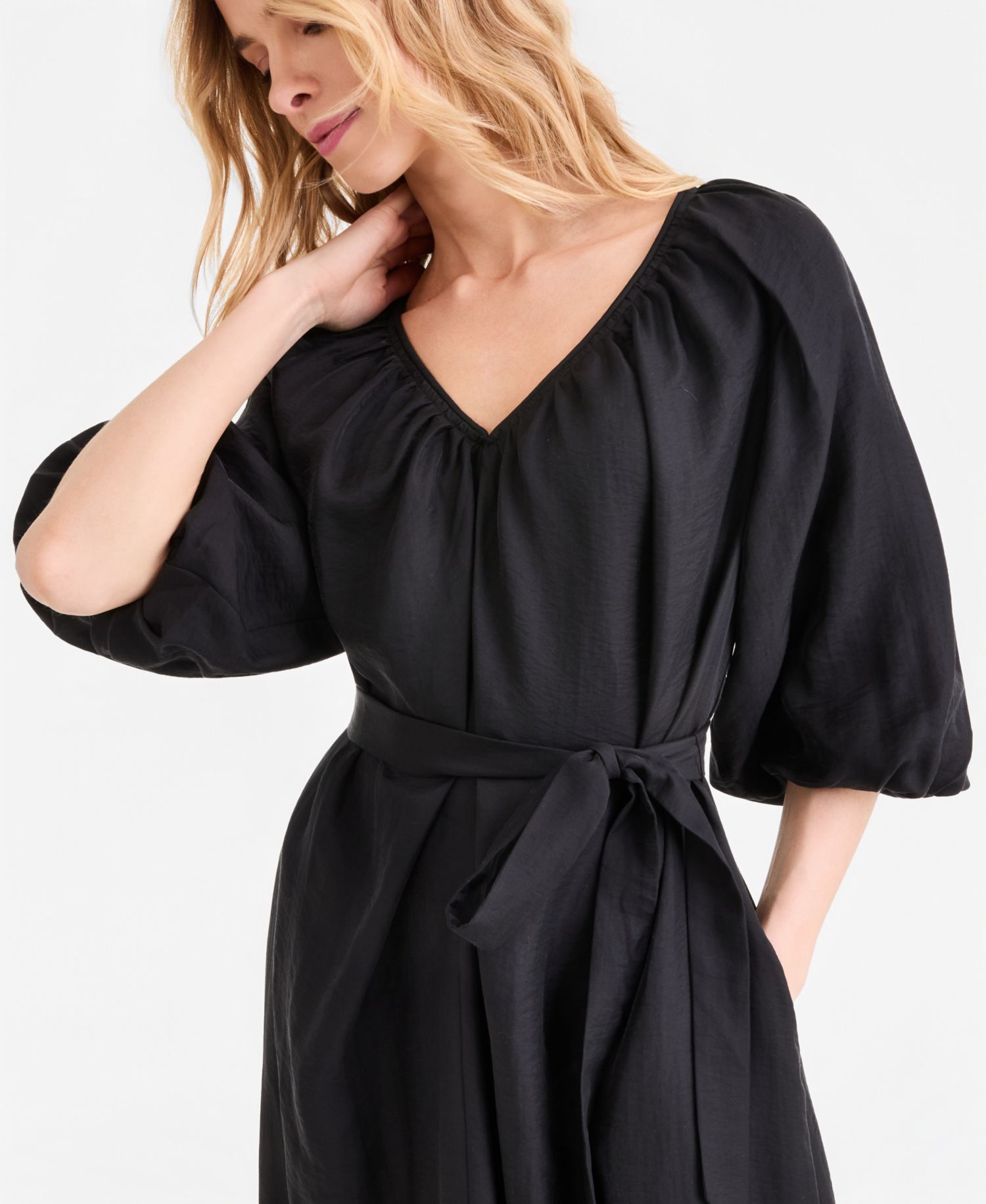 Plus Size Puffed-Sleeve Maxi Dress