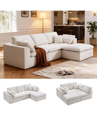 Modern L-Shaped Sectional Sofa with Chaise Lounge, Corduroy Couch