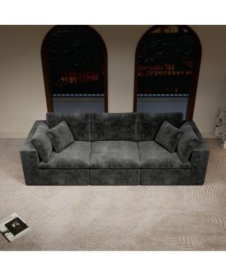 Gray 3PC Modular Sectional Sofa, Plush Corduroy, No Assembly Required