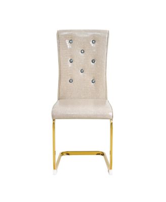 Set of 2 Retro Alligator Upholstered Dining Chairs with Crystal Buckle & Gold Legs