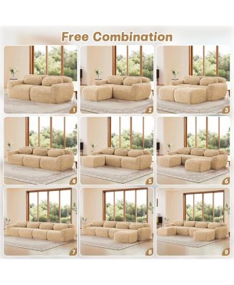 L-shaped Soft Fluffy Plush Boneless Sofa with Pillows, No Assembly, Movable Ottoman