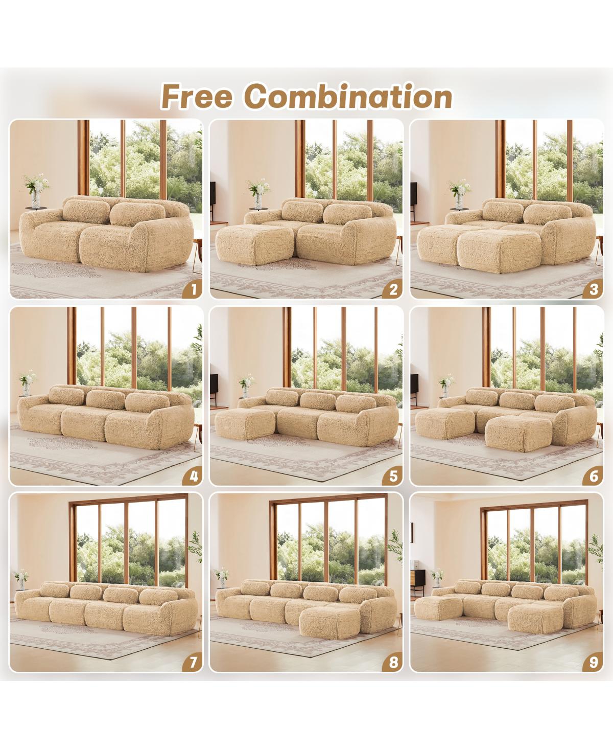 Streamdale Furniture L-shaped Soft Fluffy Plush Boneless Sofa with Pillows, No Assembly, Movable Ottoman