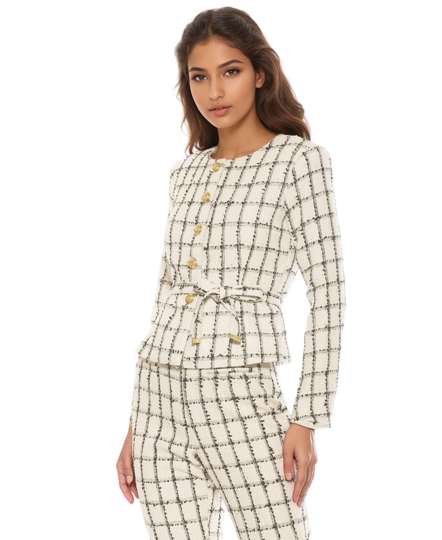 Женская куртка Alexia Admor Arjun Plaid Long Sleeve Scoop Neck Sweater Jacket, цвет: Слоновая кость клетчатый — фото 2