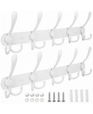 2-pack Premium Wall-Mounted Coat Hanger, 5 Tri-Hooks, All Metal, 11lbs Capacity, Multiple Colors