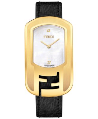 FENDI - Women's Swiss Chameleon Diamond Accent Black Leather Strap Watch 29x49mm F303434511D1
