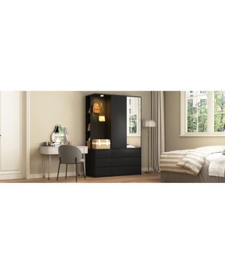 Wardrobe Closet 71.7" H, 2 Doors 6 Drawers