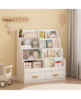 Kids Bookshelf with 2 Storage Drawers and Toy Organizer