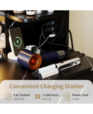 Vanity Desk with Mirror and Lights, Makeup Vanity Set with Desk and Stool, Black