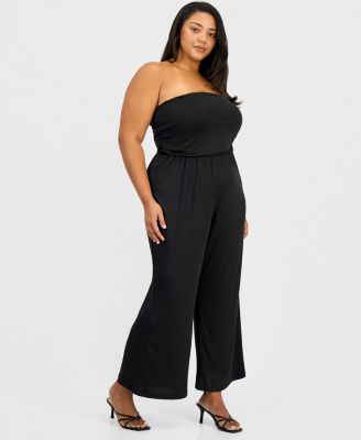 Trendy Plus Size Strapless Ruched Jumpsuit 