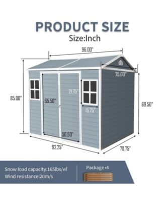 Mondawe 8 x 6 ft Resin Outdoor Storage Shed with Floor & Two Windows & Lockable Door