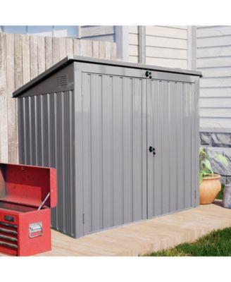 62"x40"x52"Stainless Galvanized Steel Bin Shed Stores 2 Trash Cans for Garbage Storage