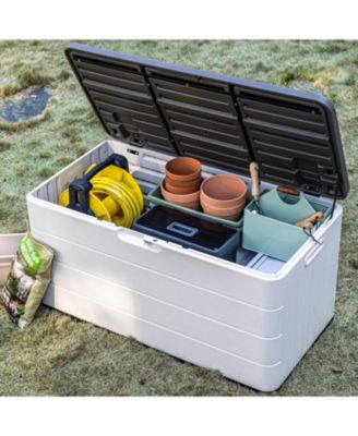 110 Gal. Resin Outdoor Storage Cabinet,Garden Tool Box with Lockable Lid in White