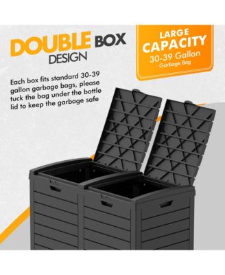 62 GAL Outdoor Resin Trash Bins with Dual Compartment,Lid and Drip Tray