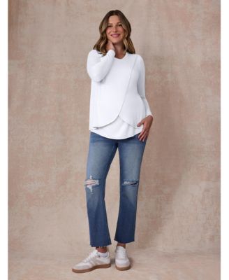 Maternity Motherhood Crewneck Long Sleeve Draped Nursing Tee