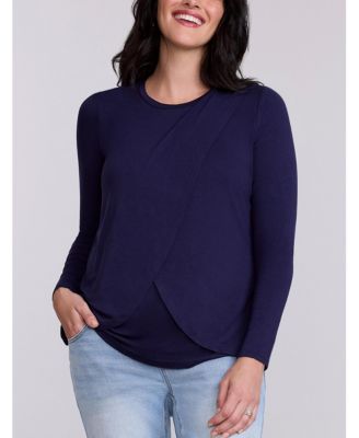 Maternity Motherhood Crewneck Long Sleeve Draped Nursing Tee