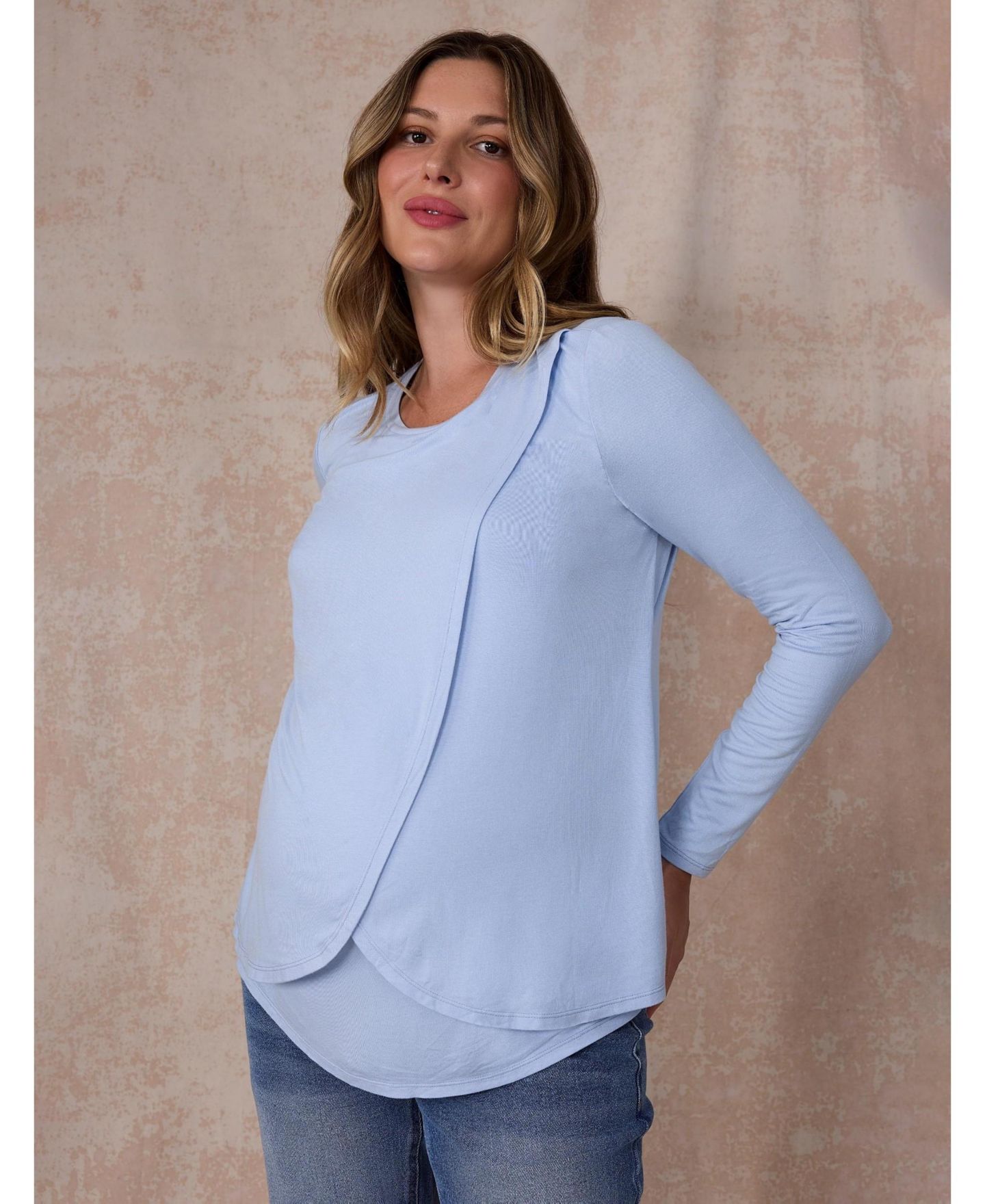 Женская футболка Motherhood Maternity Motherhood Crewneck Long Sleeve Draped Nursing, цвет: Синий — фото 5