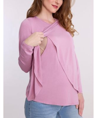 Maternity Motherhood Crewneck Long Sleeve Draped Nursing Tee