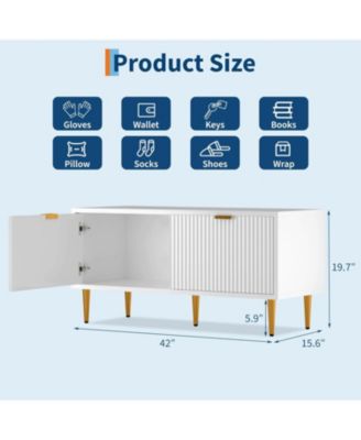 Shoe Storage Cabinet, Fluted Entryway Bench with 2 Doors for Hallway & Living Room, White