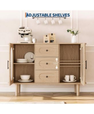 47" Buffet Cabinet, Coffee Bar Cabinet with 2 Doors & 3 Drawers, Adjustable Shelves, Beige