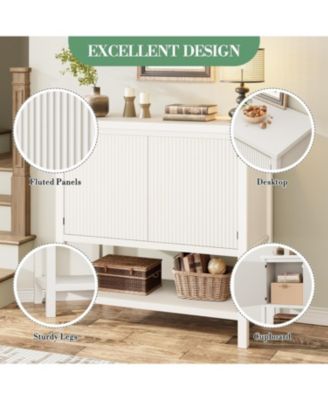 Farmhouse Console Table with Storage, Entryway Sofa Table with Fluted Door Cabinet, White
