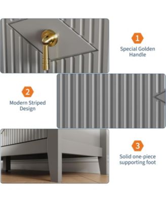 54" Wide Fluted Dresser, 6 Drawer Modern Wood Storage Chest for Bedroom or Entryway, Grey