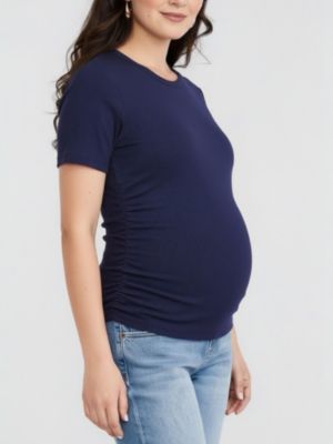 Women's Women's Crew Neck Side-Ruched Maternity Short Sleeve Top - Motherhood Maternity