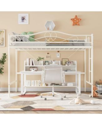 Loft Bed Twin Size with Removable Ladder & Full Safety Guardrail, Twin Loft Bed Heavy-Duty Metal Frame 400 Lbs Weight Capacity, No Box