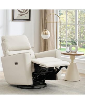 Power Recliner Chair Swivel Rocking Glider PU Leather Upholstered Glider Recliner Nursery Chair
