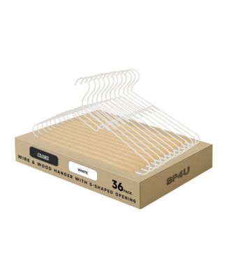 S-Shaped Opening Metal Hangers with Wooden Pants Bar, Wire Hangers with Beech Wood Trouser Bar for Sweaters, Jackets, Jeans, T-Shirts