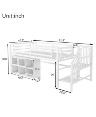 Twin Metal Loft Bed with Storage, White