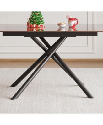 Modern Expandable Dining Table with Retractable Leaf, Glass Top (7-59 chars)