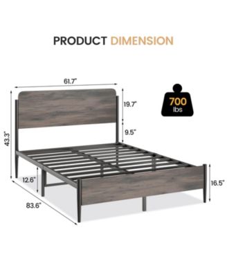 Bed Frame with Wooden Headboard and Footboard Metal Full Size Bed Frame No Box Spring Needed Easy to Assemble Noise Free Walnut - Queen