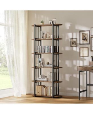 6-Tier Wooden Bookshelf, 71" Industrial Tall Bookcase with Metal Frame for Living Room & Office