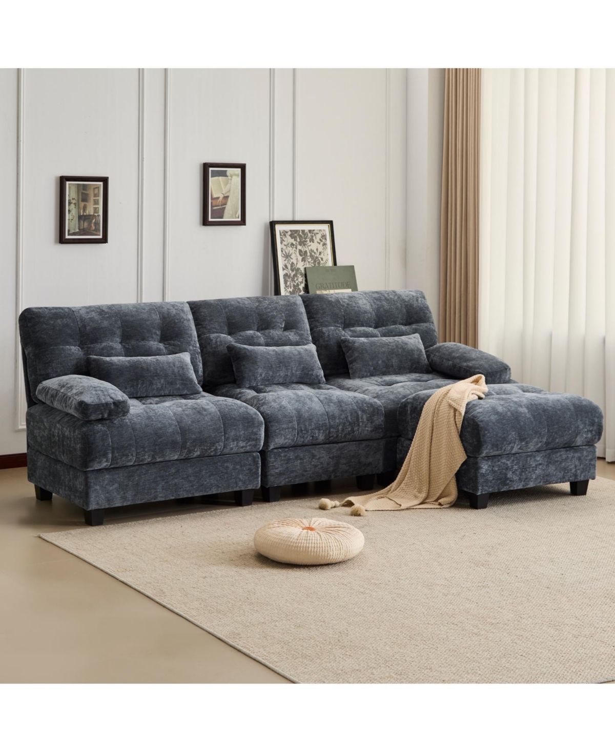 Streamdale Furniture 93" 3+1 Seater Sofa Ottoman, Adjustable Backrest, 350lb/Seat, Chenille