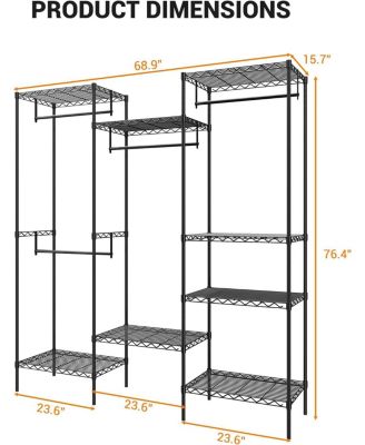 Metal Clothing Rack with 8 Adjustable Shelves and 4 Hanging Rods, Freestanding Garment Rack Organizer