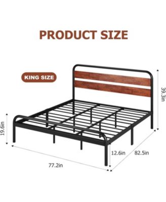  Platform Bed Frame with Wood Headboard, Heavy Duty Metal Slat Support, Noise Free Design Mattress Foundation