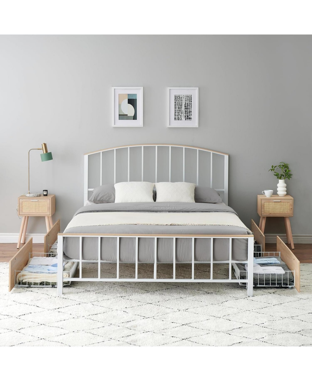 gaomon Large 4 Storage Drawers Bed Frame with Headboard